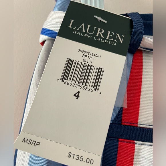 NWT Ralph Lauren Satin Striped Knee Length Belted Skirt Size 4 Blue, Red & White - Picture 8 of 10